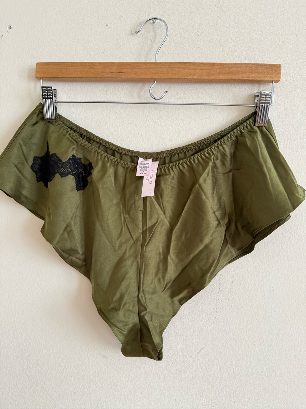 Victoria's Secret Olive Satin High-Waist Brief with Black Lace